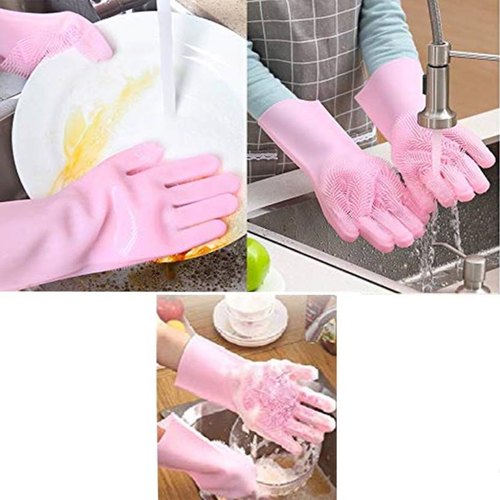 Silicone Washing Full Finger Gloves – For Home (random Colors) | Available In Pair.