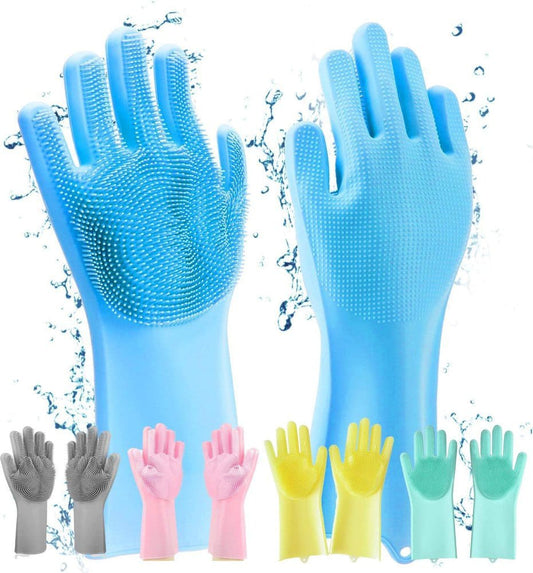 Silicone Washing Full Finger Gloves – For Home (random Colors) | Available In Pair.