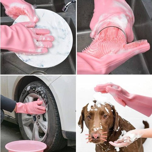 Silicone Washing Full Finger Gloves – For Home (random Colors) | Available In Pair.